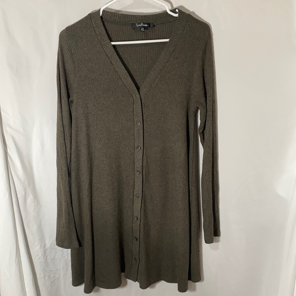 Lulus Camo Green Button Down Long Sleeve Dress